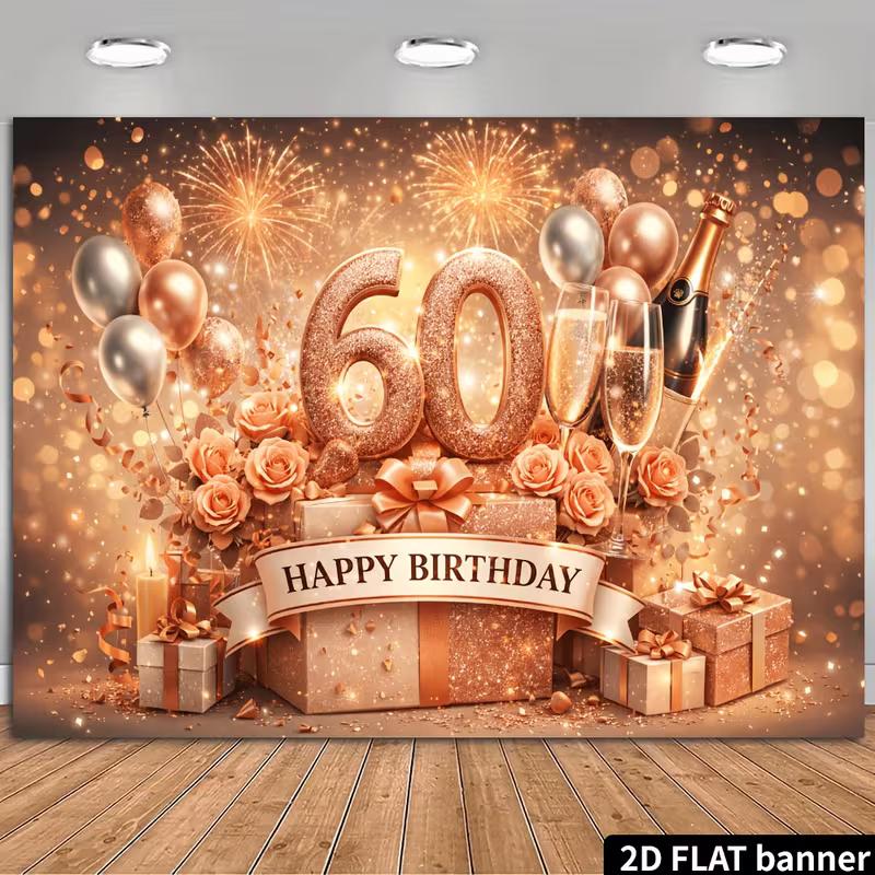Sfondo 2D Oro Rosa 60° Compleanno Numero 60 Scintillante Banner Fotografico