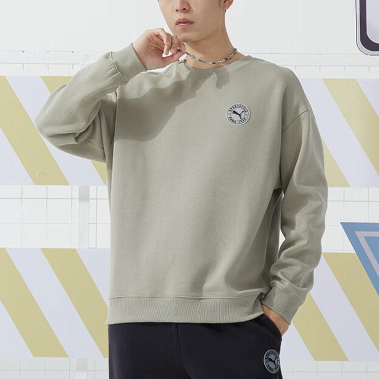 Puma Solid Color Logo Running Fitness Training Pullover Long Sleeve Sweatshirt Unisex sweatshirt Khaki-Gray 627878-55