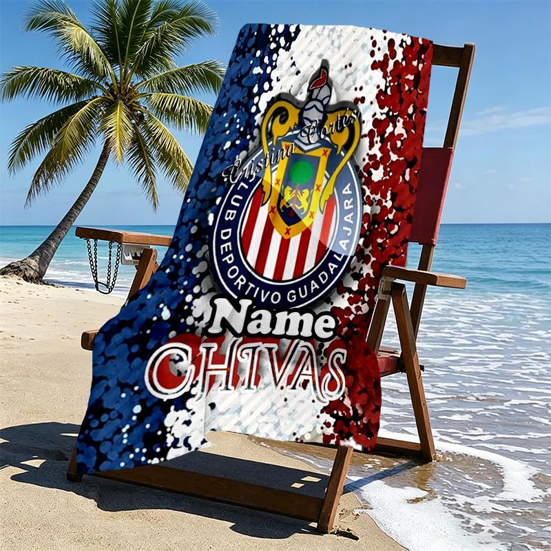 Custom Name Personalized Club Deportivo Guadalajara Print Beach Towel, for Trip Camping Beach Party Home Decor, Birthday Gift for Family & Friends