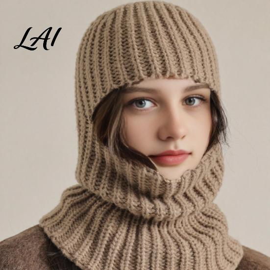 Windproof Ski Hood Women's Balaclava Winter Hat Knit Hoodie Scarf Combo Thick Warm Full Face Mask Fleece Mask Versatile Outdoor Cover for