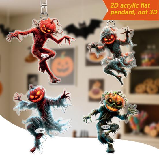 

Car Mirror Hanging Accessories Spooky Pumpkin Man 2D Acrylic Rear View Mirror Pendant Flat Auto Interior Halloween Decoration for Car Backpack E