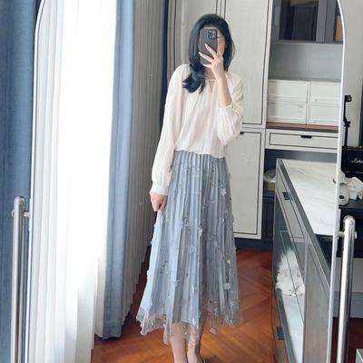 Spring/Summer Women's Embroidered Laser 3D Floral Midi Skirt - Slim-Fit Flattering A-Line Half Skirt