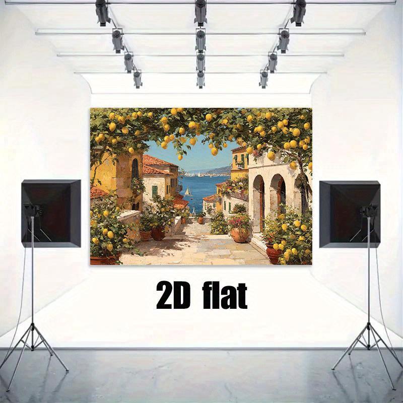 Mediterranean terrace background - Sea view arch - Realistic Mediterranean party decoration - Polyester decorative background