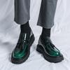 Men's Round Toe Casual Leather Shoes, Black Patent Leather, Thick Sole, Business and Daily Wear