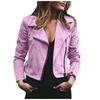 Women's Retro Short Faux Leather Jacket Tracksuit Jacket Women's Biker Jackets Zip Up Faux Leather Jacket With Pockets Mid Motorcycle Coat