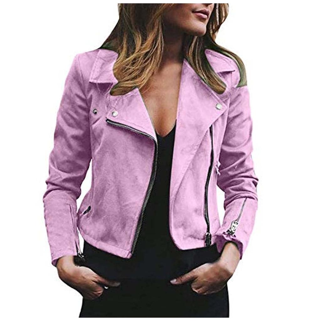 Women's Retro Short Faux Leather Jacket Tracksuit Jacket Women's Biker Jackets Zip Up Faux Leather Jacket With Pockets Mid Motorcycle Coat