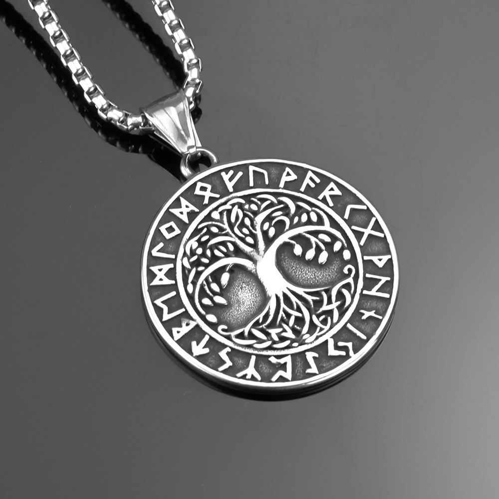 Viking Tree of Life Rune Pendant Necklace Stainless Steel Men's Personalized Jewelry