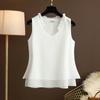 Women's Summer Solid Color V-Neck Plus Size Chiffon Shirt Design Loose Sleeveless Bottom Tank Top