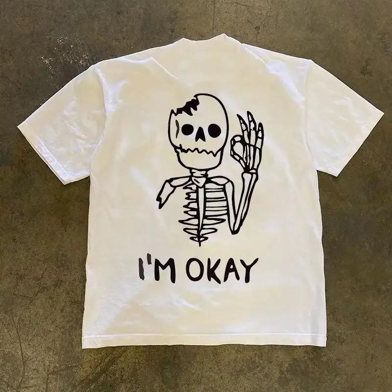 Unisex Oversized Summer Casual Short Sleeved Pure Tops 2026 European and Ameran Goth High Street Style Round Neck Tshirt For