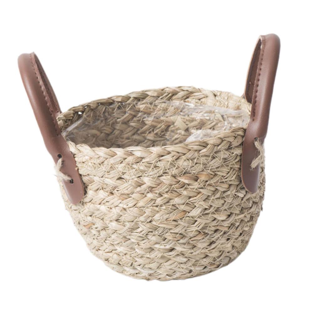 Woven Planter Basket with Handle Decorative Ornament Shopping Basket Plant Pot