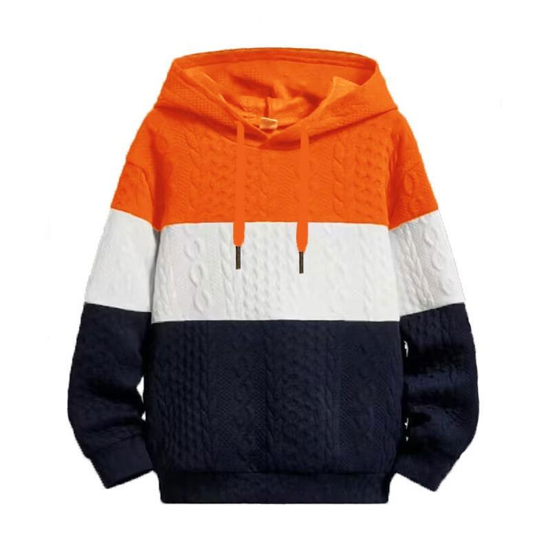 Mens Colourblock Knit Pullover Sweatshirt Hooded Hoodie Long Sleeve Casual Jumper Top