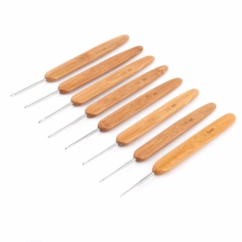20 Pcs/set Crochet Hook Steel Knitting Needles Knit Bamboo Handle Needles Circular Knitting Needles Bamboo Knitting Needles