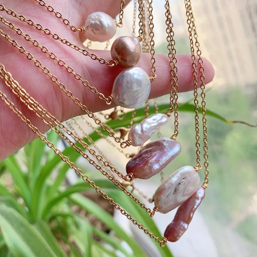 Real Natural Freshwater Pearl Necklace for Women Irregular Round Square Coin Stick Drop Baroque Pearl Pendant Necklace Choker