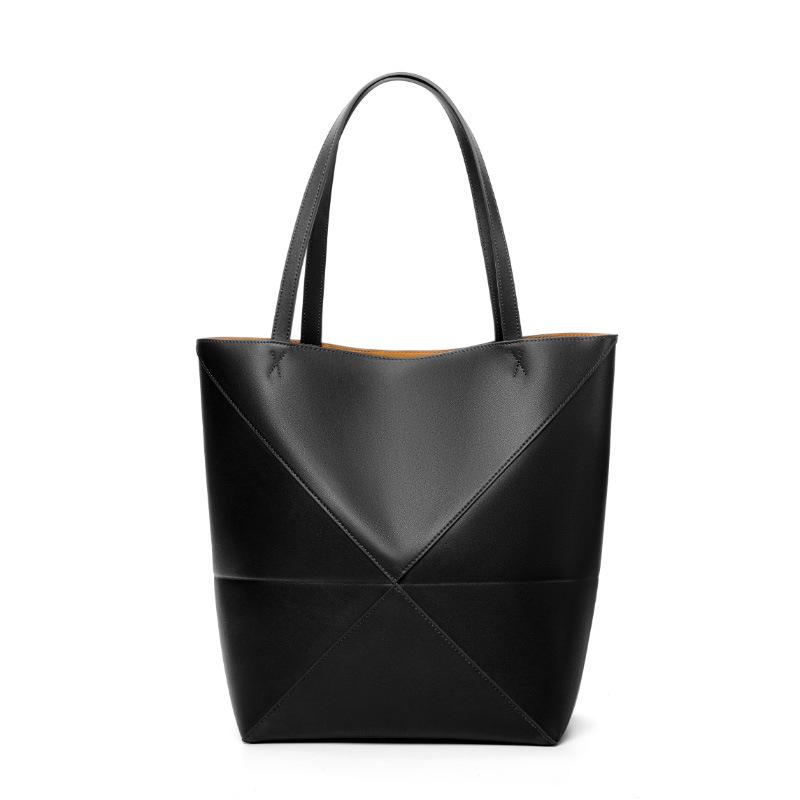 Geometric Foldable Retro Leather Tote - Large Capacity