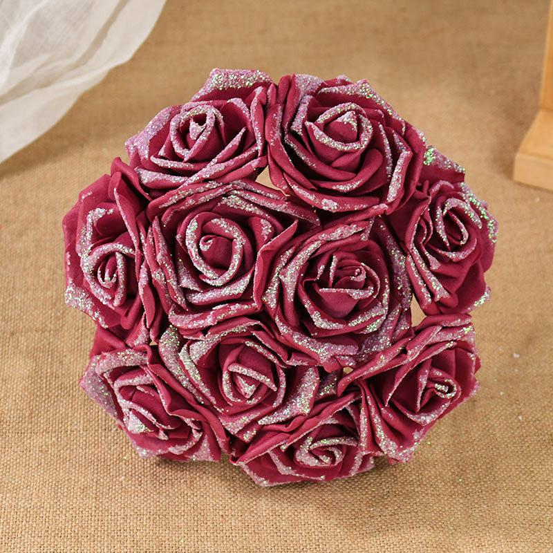 10/20 Stück Glitzer Künstliche Rosenblumen mit Stiel Blätter DIY Hochzeitssträuße Geburtstagsfeier Heimdekorationen DIY Bastelkranz