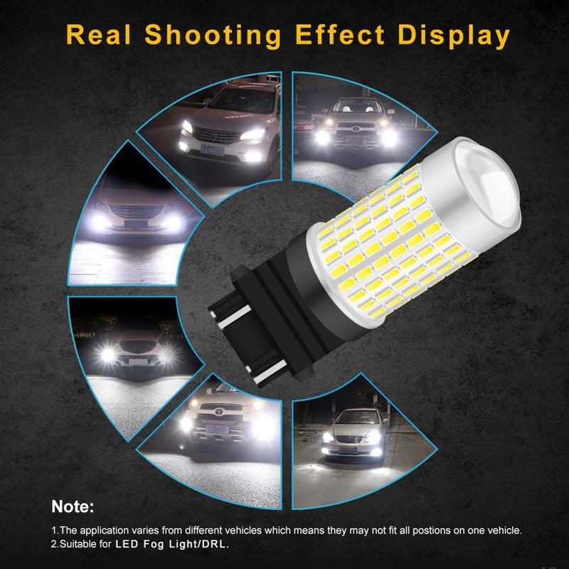 2pcs 1500 Lumens Xenon White 144-SMD 3157 3357 3457 4114 3156 T25 LED Bulbs For 2011-up Jeep Compass DRL Daytime Running Lights