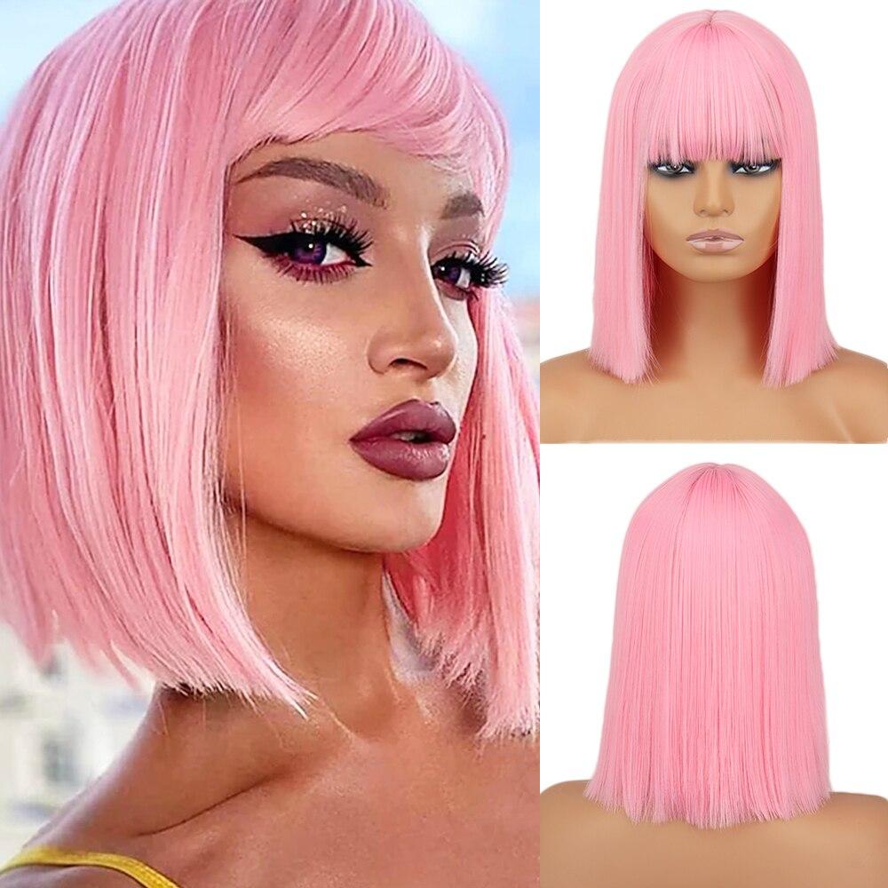 MERISIHAIR Yeşil Kısa Düz Sentetik Elyaf Bob Peruk Patlamalı Peruk Kadın Cosplay Parti Günlük Giyim Kısa Bob Peruk