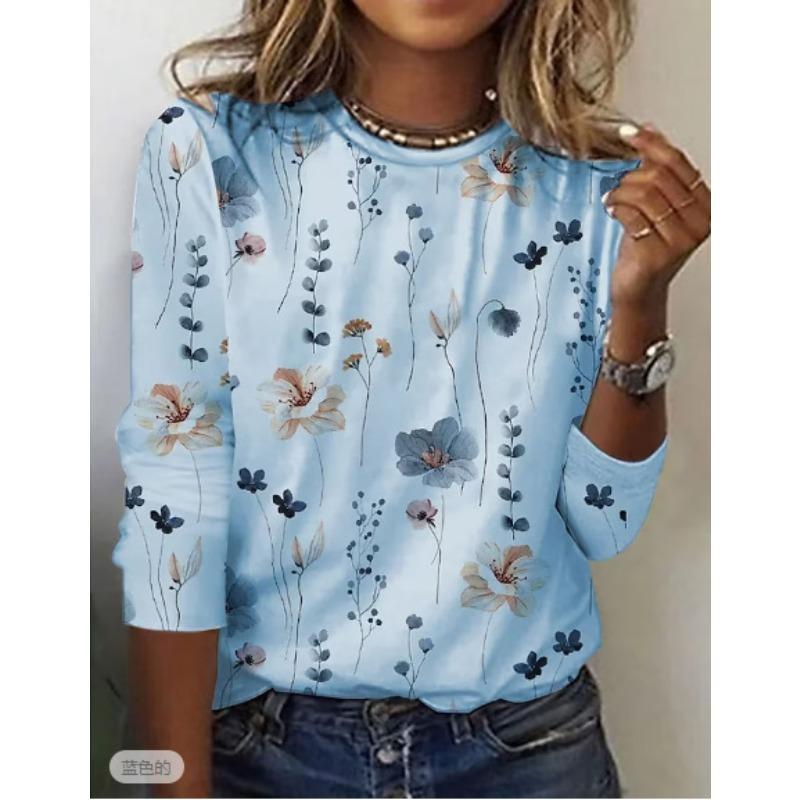 

Жіноча футболка з довгими рукавами та круглим вирізом XXL небо синє кольору