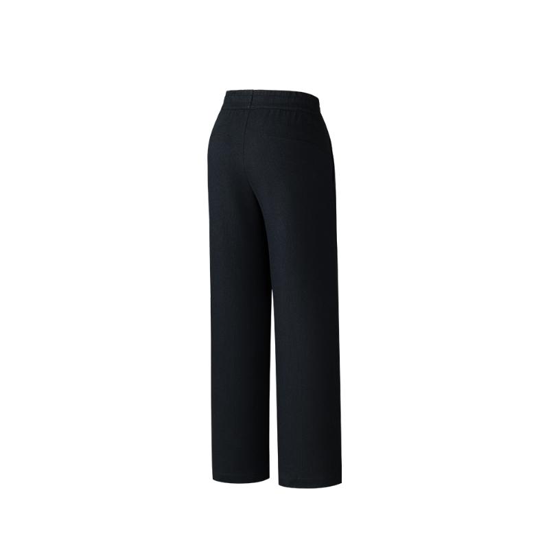 Anta Breathable Solid Color Loose Mid Waist Casual Straight Leg Knitted Sports Pants Women Bottoms 162537309-2