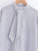 Spring 2026 European & American Style Stand Collar Striped Poplin Shirt with Scarf