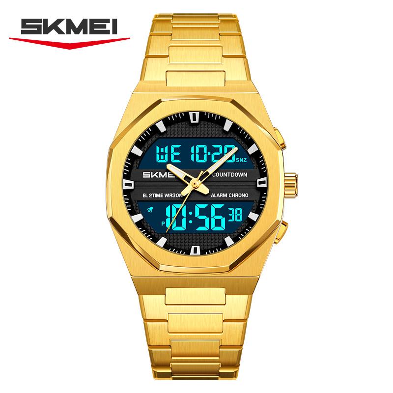 Skmei 2624 New Design Custom Logo Men Digital Watch Stainless Steel Band EL Light Double Display in Stock Business Hand Watch