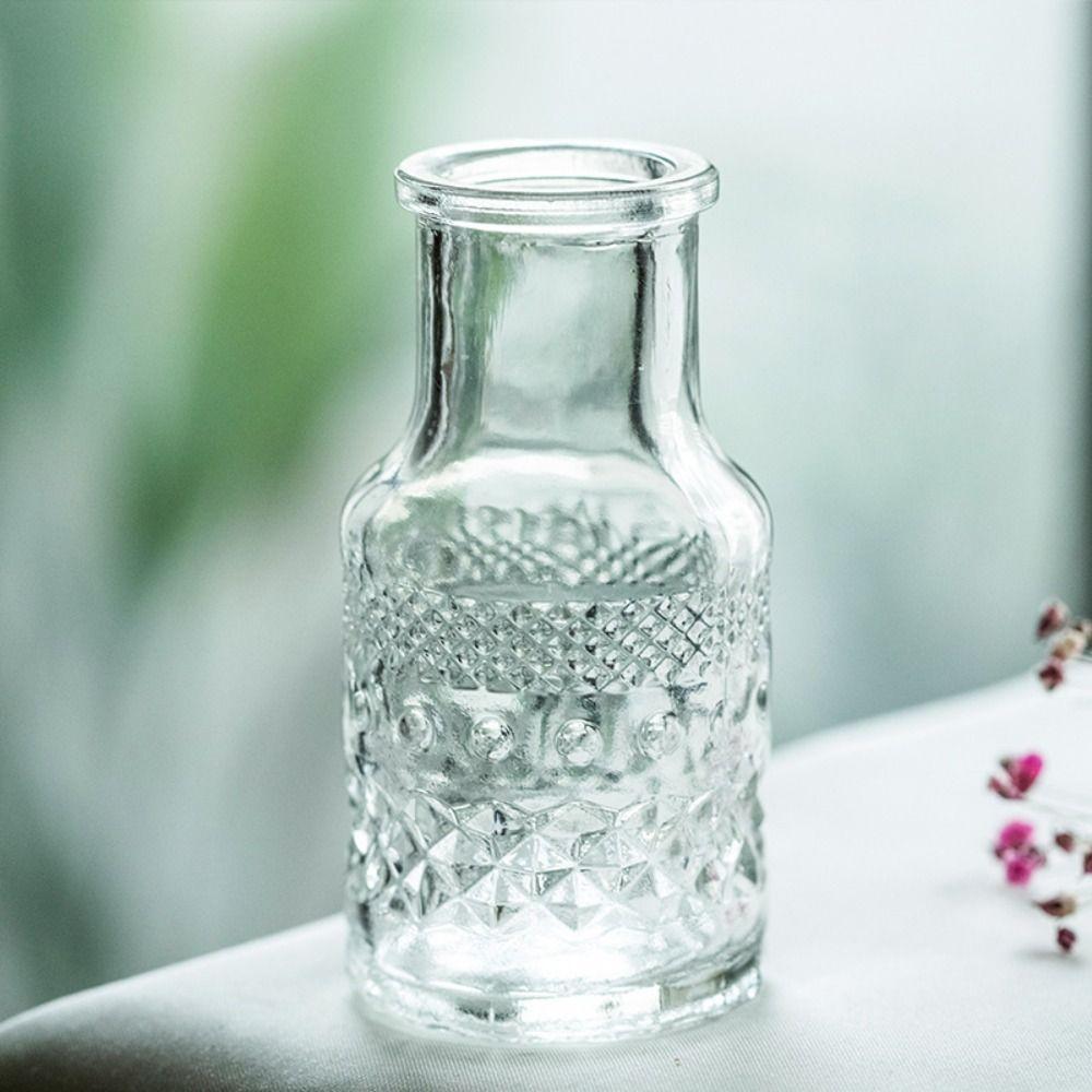 10PCS/SET Retro Relief Mini Glass Vase European Style Crystal Clear Flower Vase Elegant Decorative Transparent Vase Party Decor