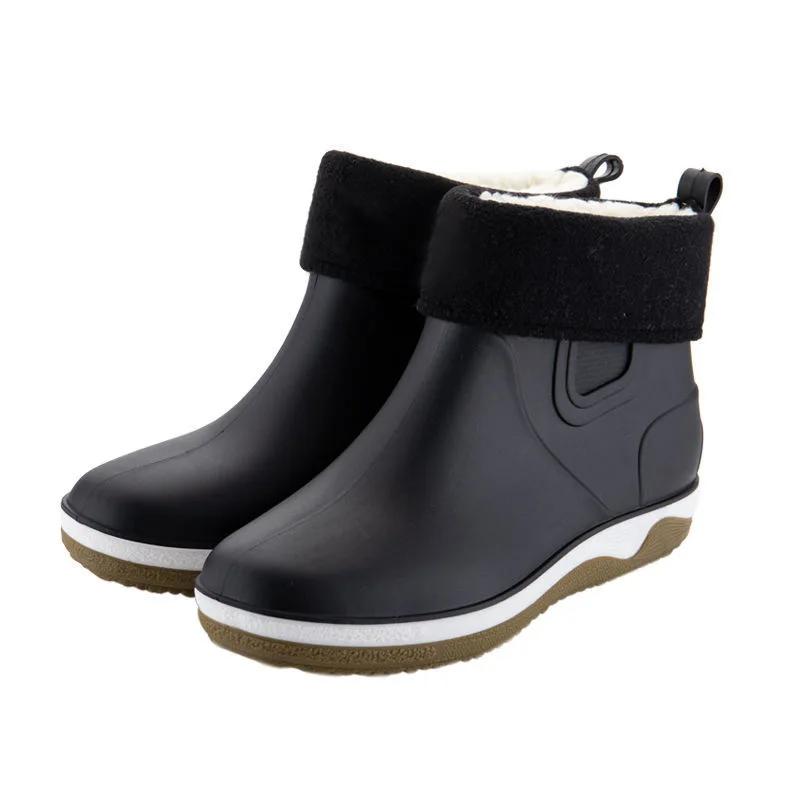 Fashion Rain Shoes Men Waterproof Rain Boots Non-Slip Rubber Boots Shoes Removable Velvet Cover Four Seasons Work Rubber Shoes 2024