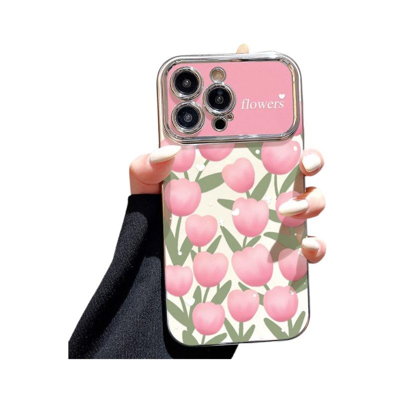 Large Windows for IPhone 15 Mobile Phone Midsummer Tulip Apple 13 Color Thick Apple 14 Electroplated Soft Shell