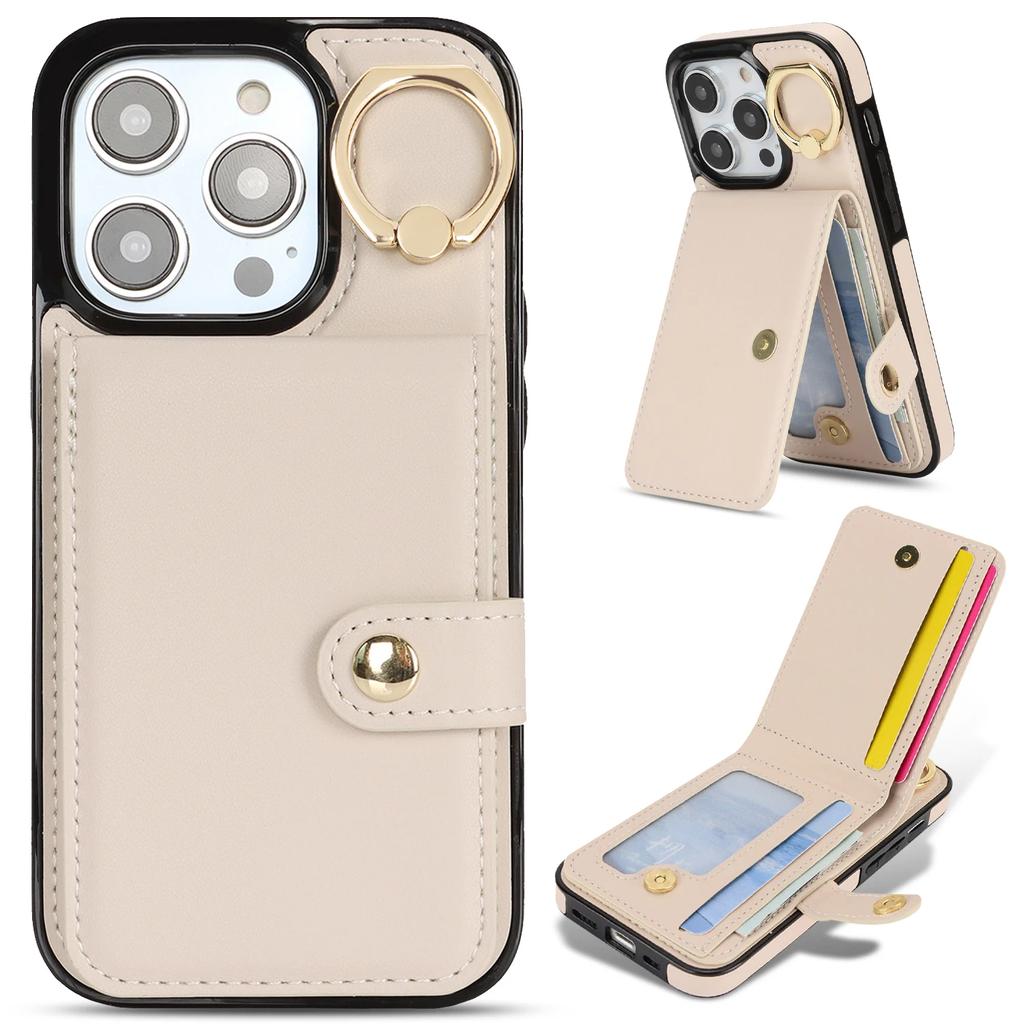 Ring Holder Vertical Cards Solt Leather Wallet Case For iPhone 15 Pro Max 14 Plus 13 12 11 XR XS 7 8 SE 2022 Stand Bag Cover