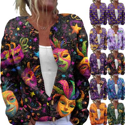 Chaqueta de punto tipo cárdigan de manga larga con estampado a la moda para mujer y botones