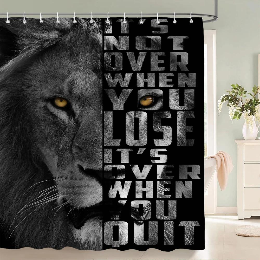 Black Animal Printed Shower Curtain Lion Tiger Creative Bathroom Curtain Decor Polyester Fabric Bathtub Curtain With Hooks