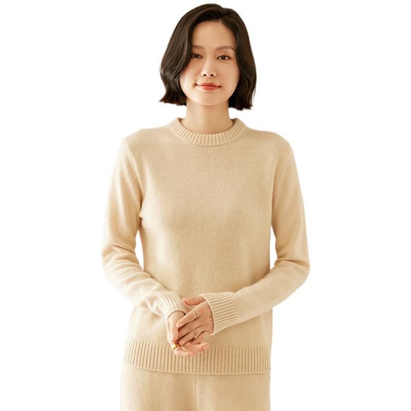 Women's Cashmere Round Neck Sweater - Thick, Versatile, Loose-Fit, Long Sleeve for Autumn/Winter