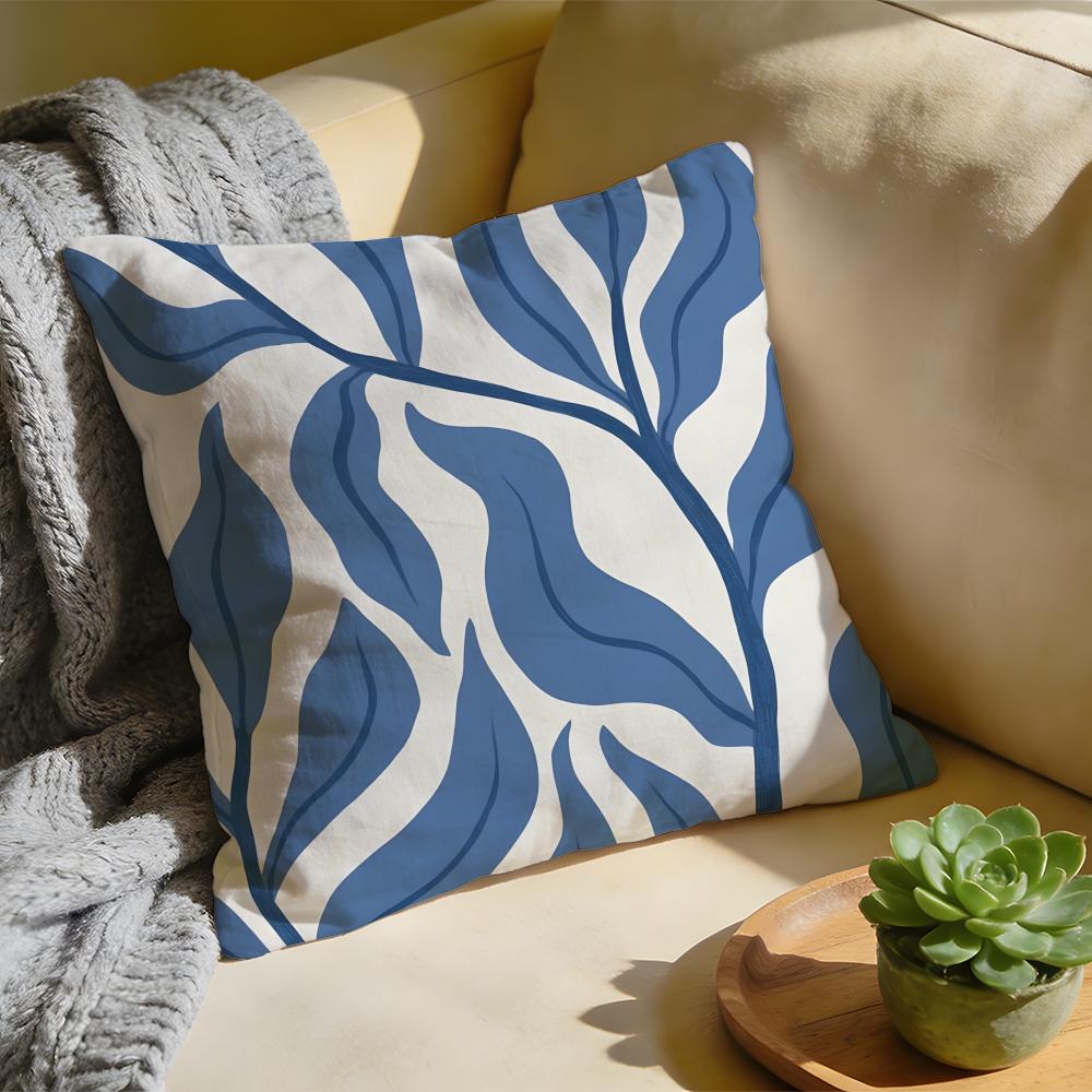 Cushion Cover Washed Linen Soft Breathable Decorative Case for Sofa Home Pillow Cover Elegant Blue Floral
