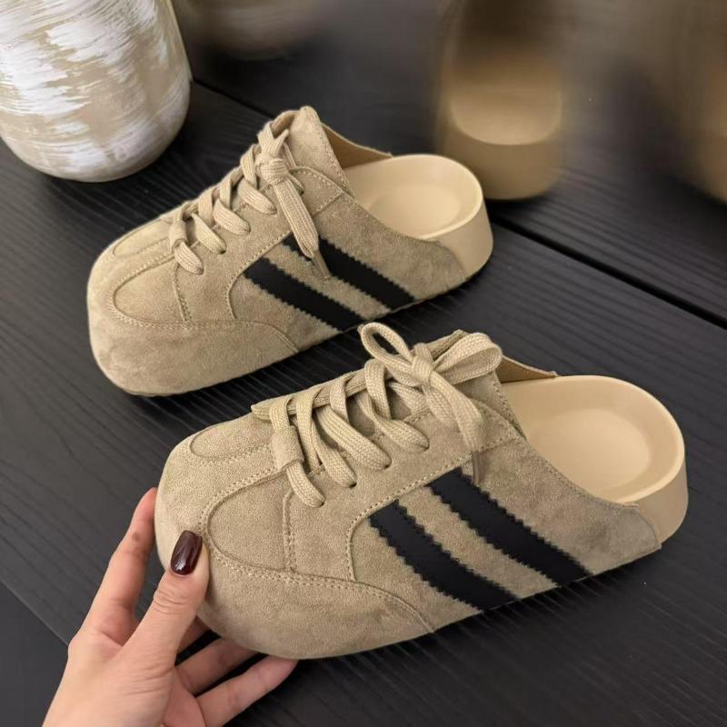 Spring and summer new fashion lace-up casual style versatile inner height increase soft bottom bag head half slippers