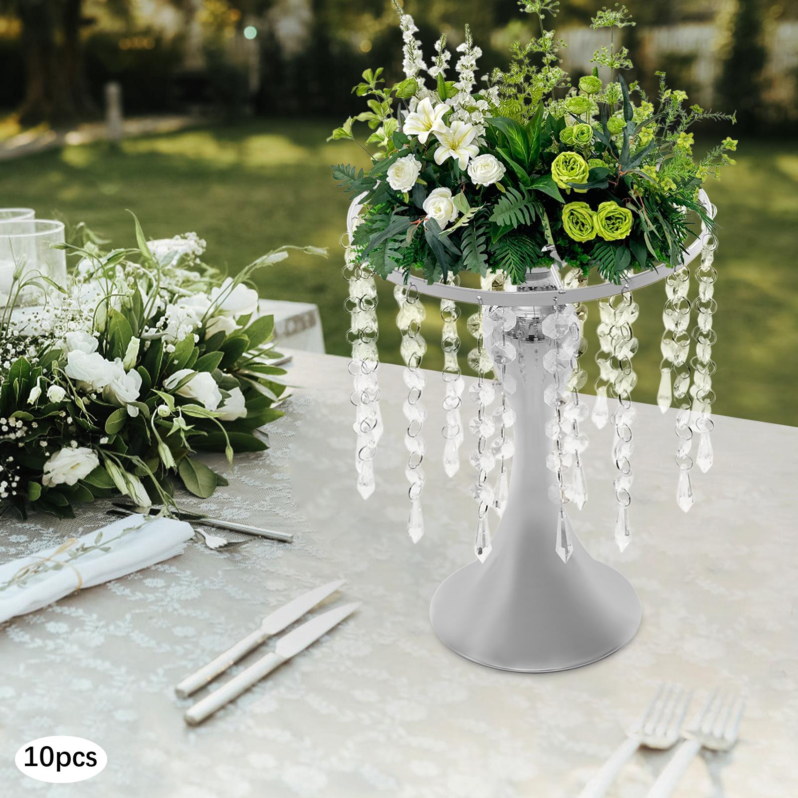 

Decorative Flower Stands, Set of 10 Crystal Vases, Silver Floral Arrangement Centerpiece, Tabletop Decor, Wedding & Event Decor серебряный