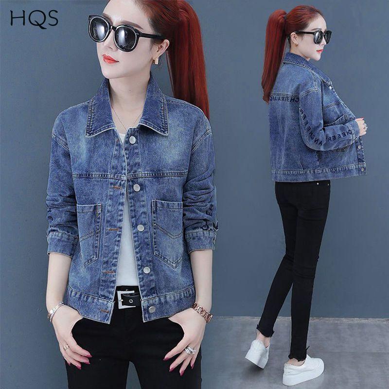 

Women s Korean Spring Fall Denim Jacket Short Cropped Embroidered Washed Coat Casual Thin Outerwear L темно-синий