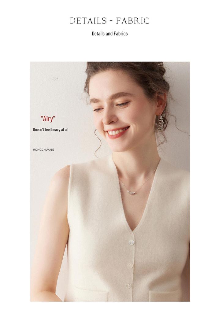 Chic Light Luxury V-Neck Cashmere Knit Women's Slim-Fit Vest for Autumn/Winter