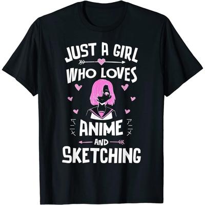 Kiristyle Anime und Skizzieren, Nur Ein Mädchen, Das Anime Liebt Unisex T-Shirt Herren Damen Schwarz