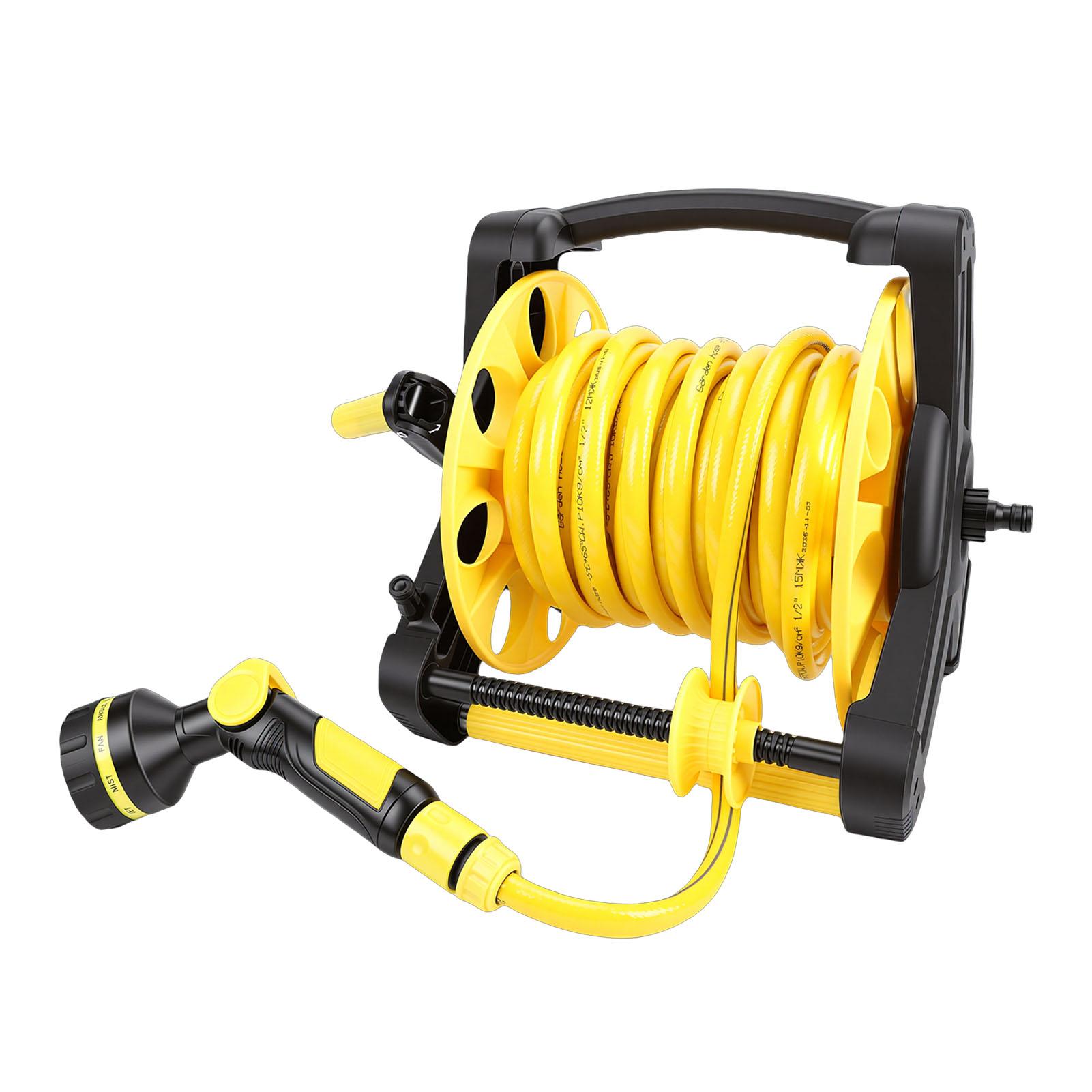 Garden Hose Reel Heavy Duty Aluminum Alloy Water Pipe Reel with Sprayer Nozzle 49.21ft Hose for Outside