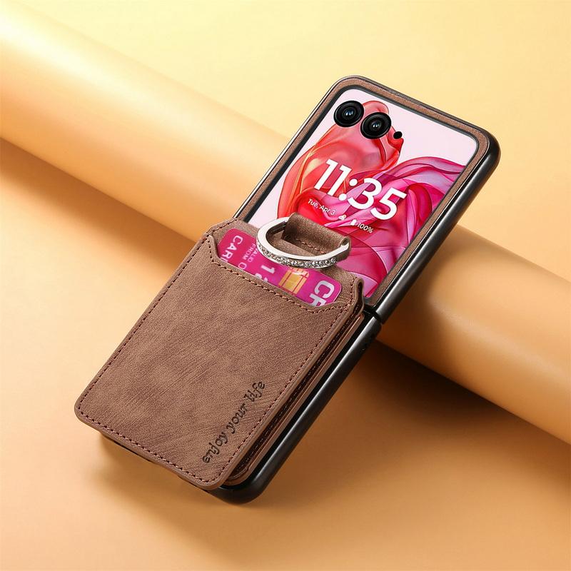 Für Motorola Razr 60 Ultra 50 40 Hülle Shell Leder Kartenfach Ständer Matt Stoßfest Hart PC Ringhalter 2 Stück Klapphandy Abdeckung