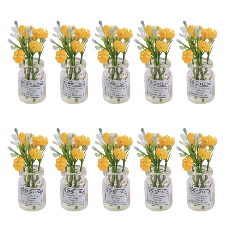 10pc Dashboard Center Console Mount Greenery Decoration Glow Small Figurines Decors Miniature Potted Flowers Ornament