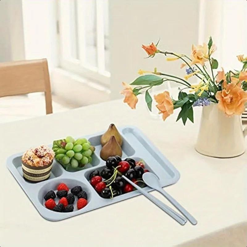 1 Plastic Dinner Plate Made of Wheat Straw, School Lunch Tray Suitable for Adults, Microwave and Dishwasher Safe