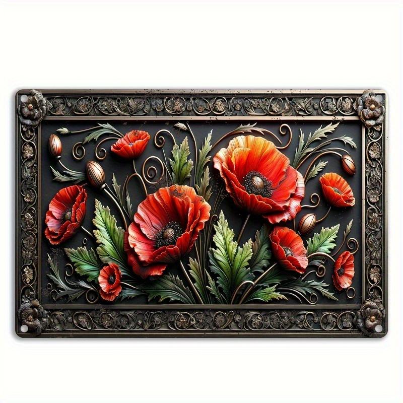 

2D Flat 30*20cm, Vintage Floral Wooden Sign, Decorative Red Poppies Wall Art, Multipurpose Wall Hanging Plaque, Home Decor, Kitchen, Garden, Bedroom. 30*20cm