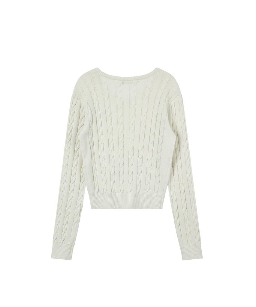 REST&RECREATION Cable V-Neck Knit Top - Ivory