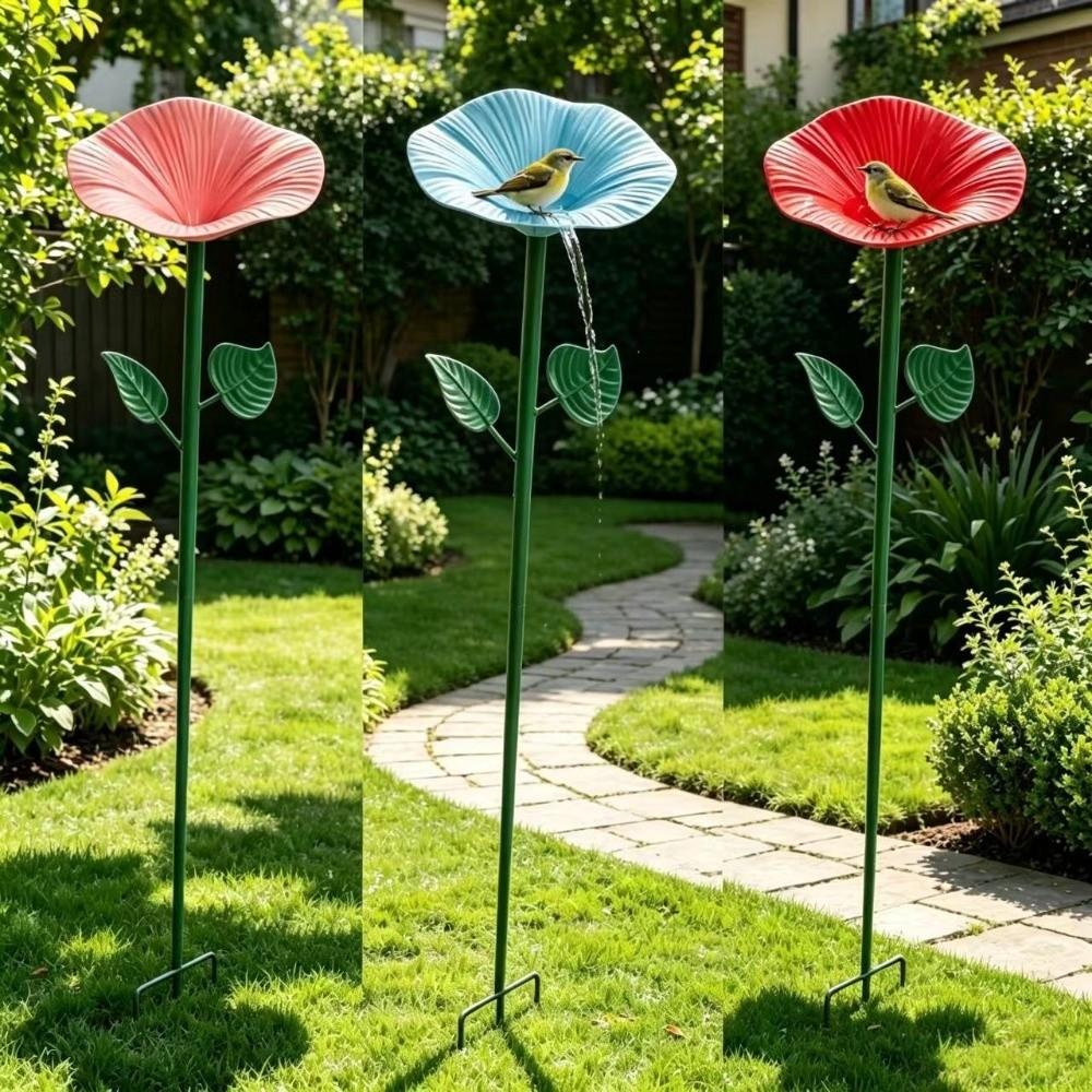 Insect Drinking Flower Shaped Bird Bath Iron Butterfly Bee Water Station  Courtyard