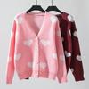 Vintage Autumn Winter V Neck Cardigan Sweater Loose Knitwear Top Long Sleeve
