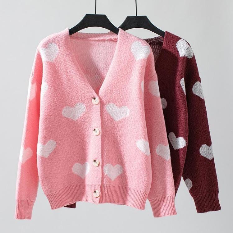 Vintage Autumn Winter V Neck Cardigan Sweater Loose Knitwear Top Long Sleeve