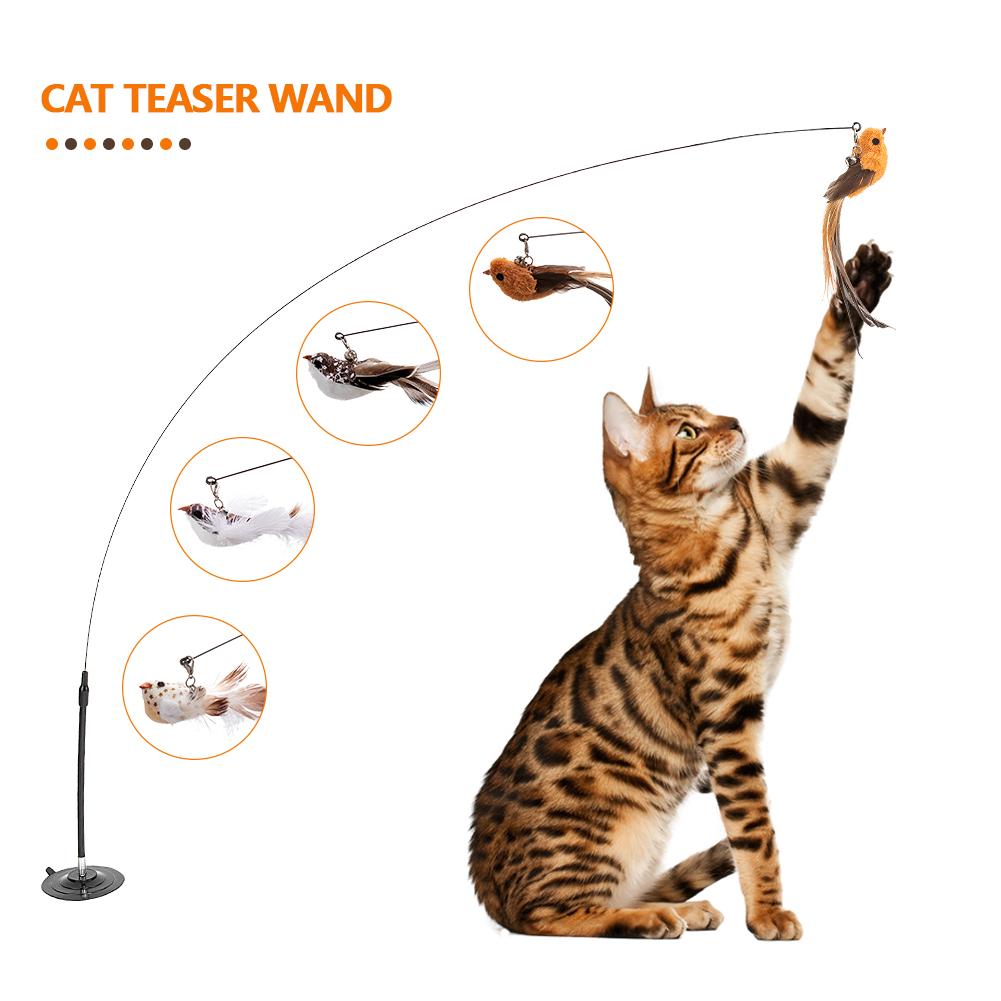 Katze Simulation Vogel Interaktives Spielzeug Lustiger Feder Vogel mit Glocke Katzenstab Spielzeug für Kätzchen Spielen Teaser Stab Spielzeug Katzenbedarf