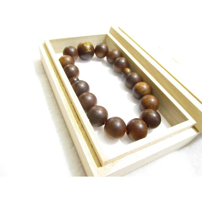 [Kyoto Power Stone] Immovable King & Seed Syllable Bracelet (Sandalwood), with Box, Brown, Medium