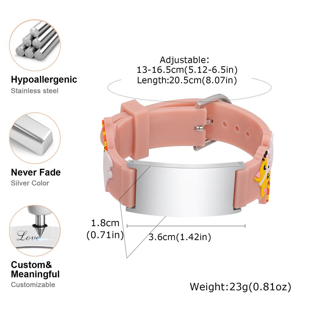 Free Personalized Custom Name ID Bracelet for Boys Girls, Cartoon Silicone Adjustable Wristband, Engraved Jewelry Gift for Kids